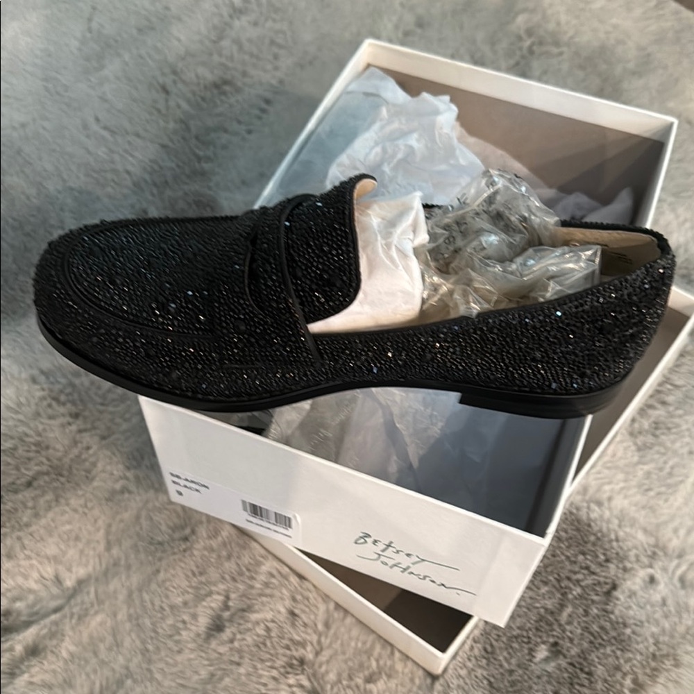 Betsey Johnson Black Glittery Loafers